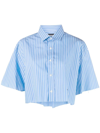 Hommegirls Cropped Striped Cotton-poplin Oversized Shirt In Blue