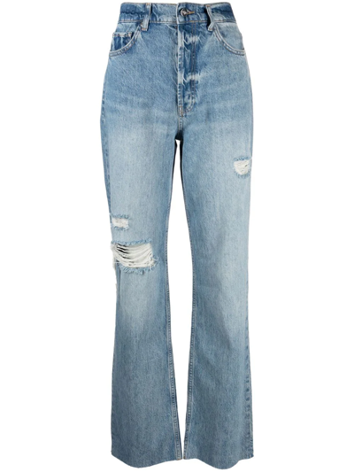 Anine Bing Olsen High-rise Distressed Straight-leg Jeans In Vintage Blue