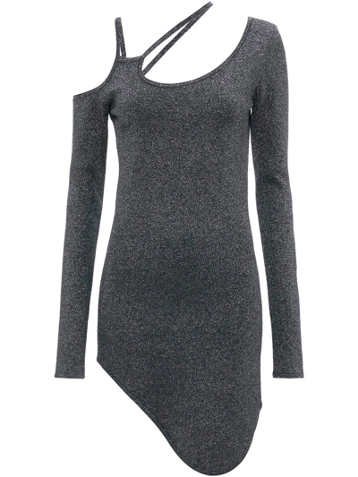Jw Anderson Cutout Lurex Knit Asymmetric Mini Dress In Black
