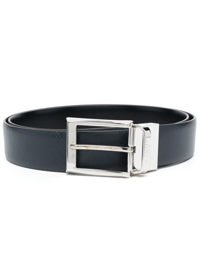 Canali Logo-engraved Leather Belt In Black