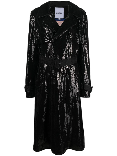 Koché Black Sequins Trench Coat Nd Koche Donna S