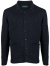 Zanone Fine Knit Collared Cardigan In Blau