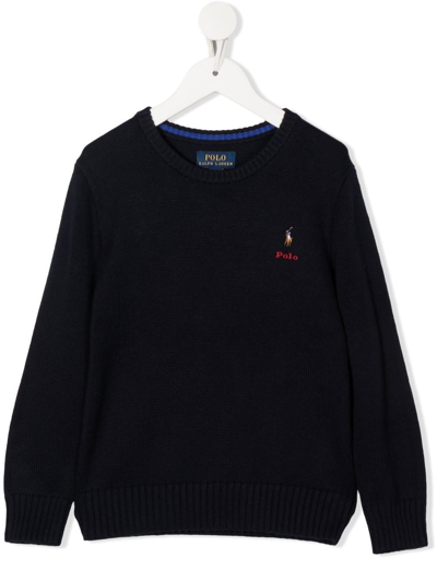 Ralph Lauren Polo Pony Embroidered Knitted Jumper In Blue