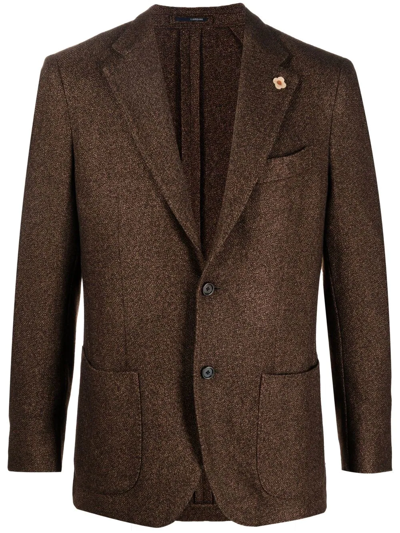 Lardini 羊绒真丝混纺单排扣西装夹克 In Brown