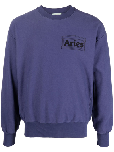 Aries Logo-print Crew Neck Jumper In Blue