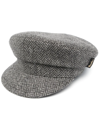 Borsalino Logo-patch Baker Boy Cap In Black White