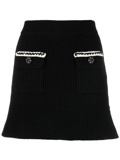 Self-portrait Double Pocket Melange Knit Mini Skirt In Black