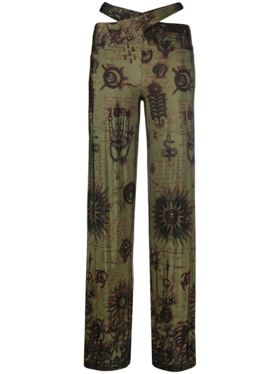 Marine Serre Cut-out Printed Trousers In Green