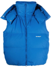 Off-white Blue Sleeveless Padded Jacket With Logo In Blau