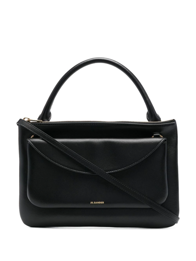 Jil Sander Front Pouch Leather Crossbody Bag In Black