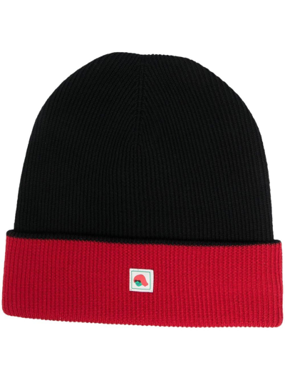 Kenzo Logo-patch Ribbed-knit Beanie In Noir