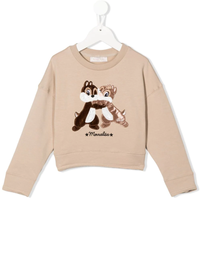 Monnalisa Embroidered-logo Detail Sweatshirt In Nude