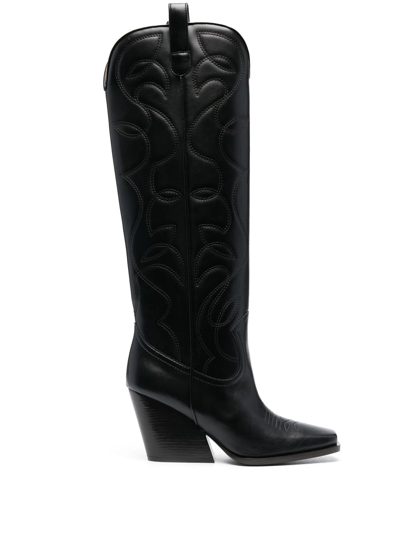 Stella Mccartney Knee-high Cowboy Boots In Black