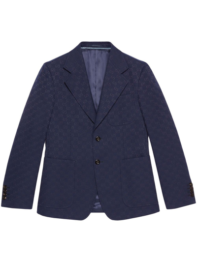 Gucci Gg Jacquard Single-breasted Blazer In Blue