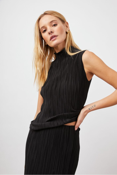 Rails Trea Sleeveless Plissé Top In Black