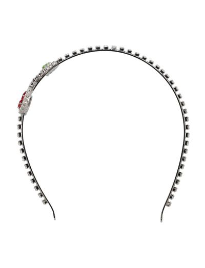Alessandra Rich Crystal Headband With Cherry Embellishment In Crystal Silver