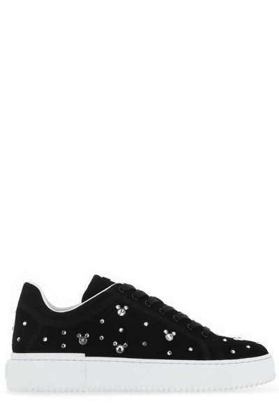 Stuart Weitzman Crystal-embellished Suede Sneakers In Black