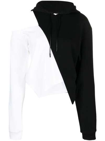 Rta Black And White Kaylane Asymmetric Cotton Hoodie