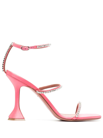 Amina Muaddi Gilda Crystal-embellished Metallic-leather Heeled Sandals In Pink