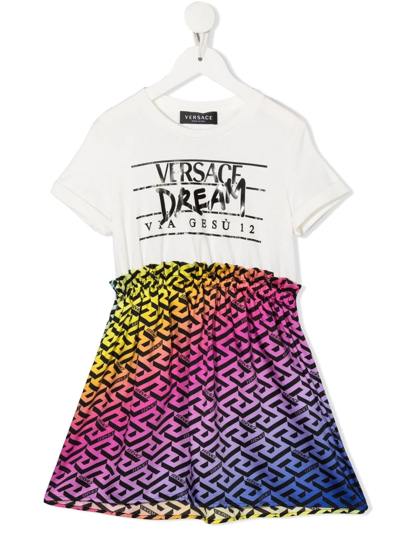 Versace Kids' Logo-print Flared Dress In White