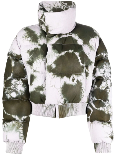 Off-white Arrow Tie Dye Down Leather Puffer Jacket In Military Lilac
