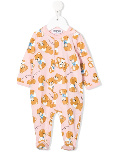 Moschino Babies' Teddy Print Cotton Pajamas In Pink