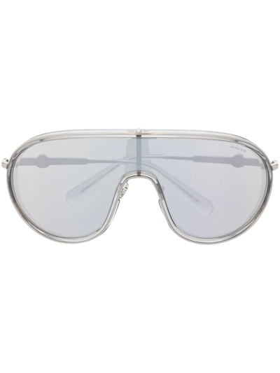 Moncler Vangarde Metal Shield Sunglasses In Silver/gray Mirror