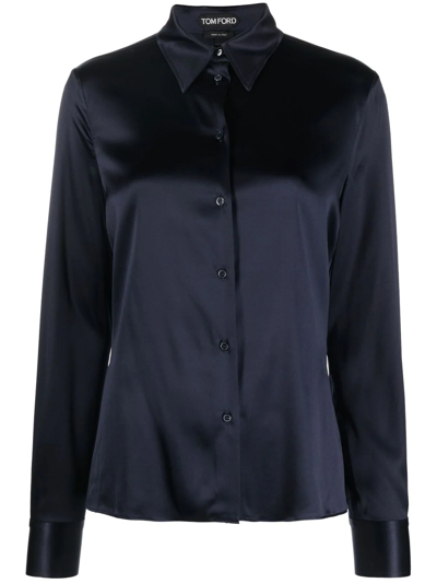 Tom Ford Long-sleeve Satin Shirt In Blue