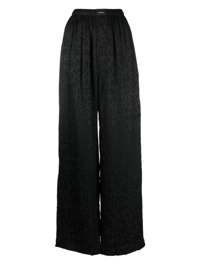 Balenciaga Logo Silk Jacquard Pyjama Trousers In Black