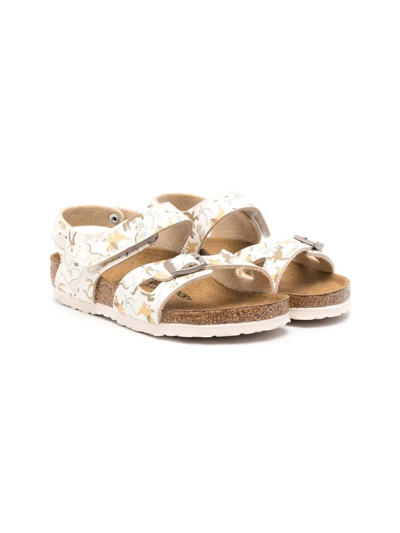 Birkenstock Kids' Graphic-print Leather Sandals In Neutrals