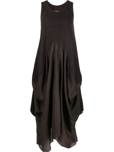 Uma Wang Sleeveless Asymmetric Gathered Dress In Brown