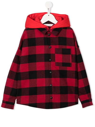 Palm Angels Kids' Checked Cotton Shirt Jacket In Red