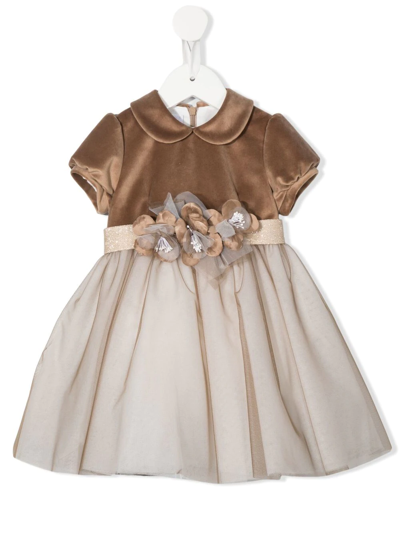 Colorichiari Babies' 3d Floral-detail Occasion Dress In Brown