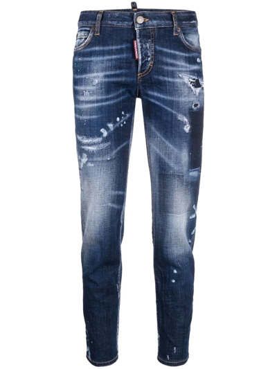 Dsquared2 Ripped Detail Cropped Jeans In Blue
