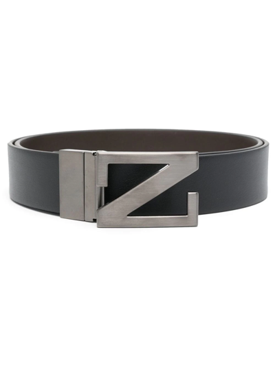 Zegna Blue Z Square Buckle Leather Belt