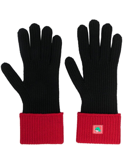 Kenzo Logo-patch Ribbed-knit Gloves In Black