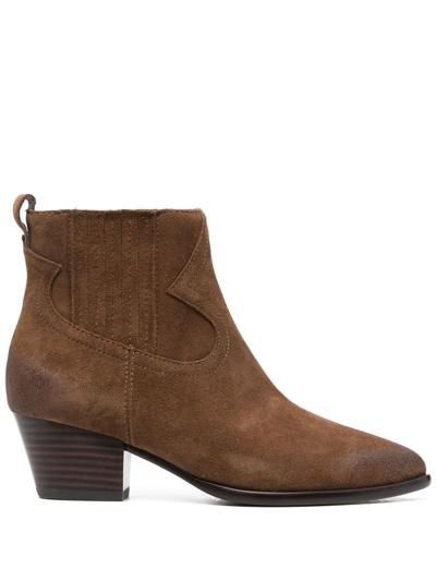Ash Brown Suede Harper Ankle Boots In Beige