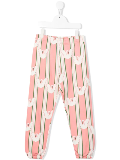 Mini Rodini Kids' All-over Swan-print Trousers In Pink