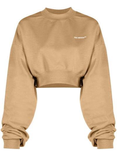 Off-white Logo-print Cropped Sweatshirt In Brown