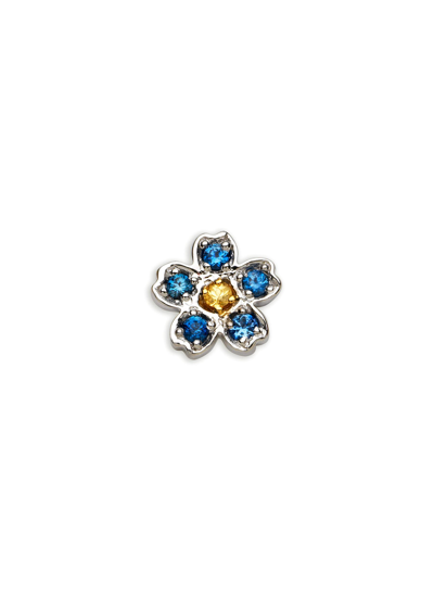 Loquet London Diamond Sapphire 18k White Gold Forget Me Not Charm In Blue