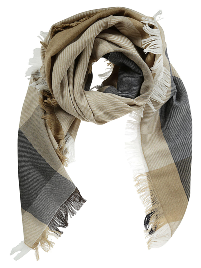 Peserico Check Pattern Fringe Edges Scarf In Antique White
