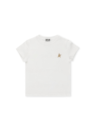 Golden Goose Kids' T-shirt With Glittered Logo In White/gold