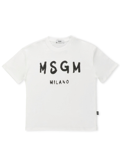 Msgm White T-shirt For Kids With Logo