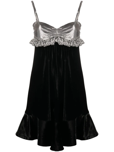 Rabanne Ruffled Chainmail And Velvet Mini Dress In Black