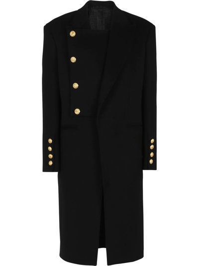 Balmain Single-breasted Wool Coat In Black
