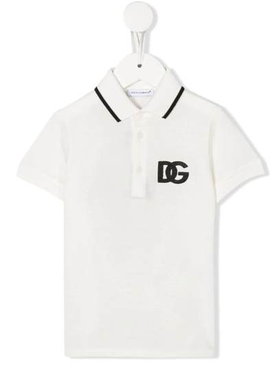 Dolce & Gabbana Babies' Logo Short-sleeve Polo Shirt In White