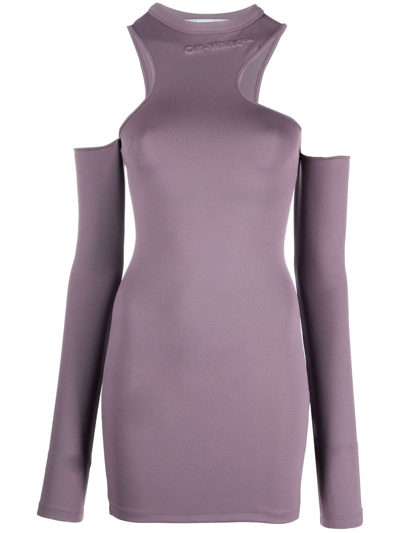 Off-white Asymmetric Logo-embossed Cold-shoulder Midi Dress In Purple