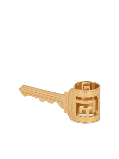 Balmain Logo雕刻钥匙造型戒指 In Gold