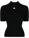 Courrèges Reedition Short Sleeves Ribbed Knitted Sweater Clothing In Black