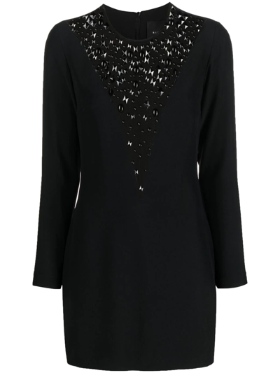 John Richmond Rhinestone-embellished Long-sleeve Dress In Black